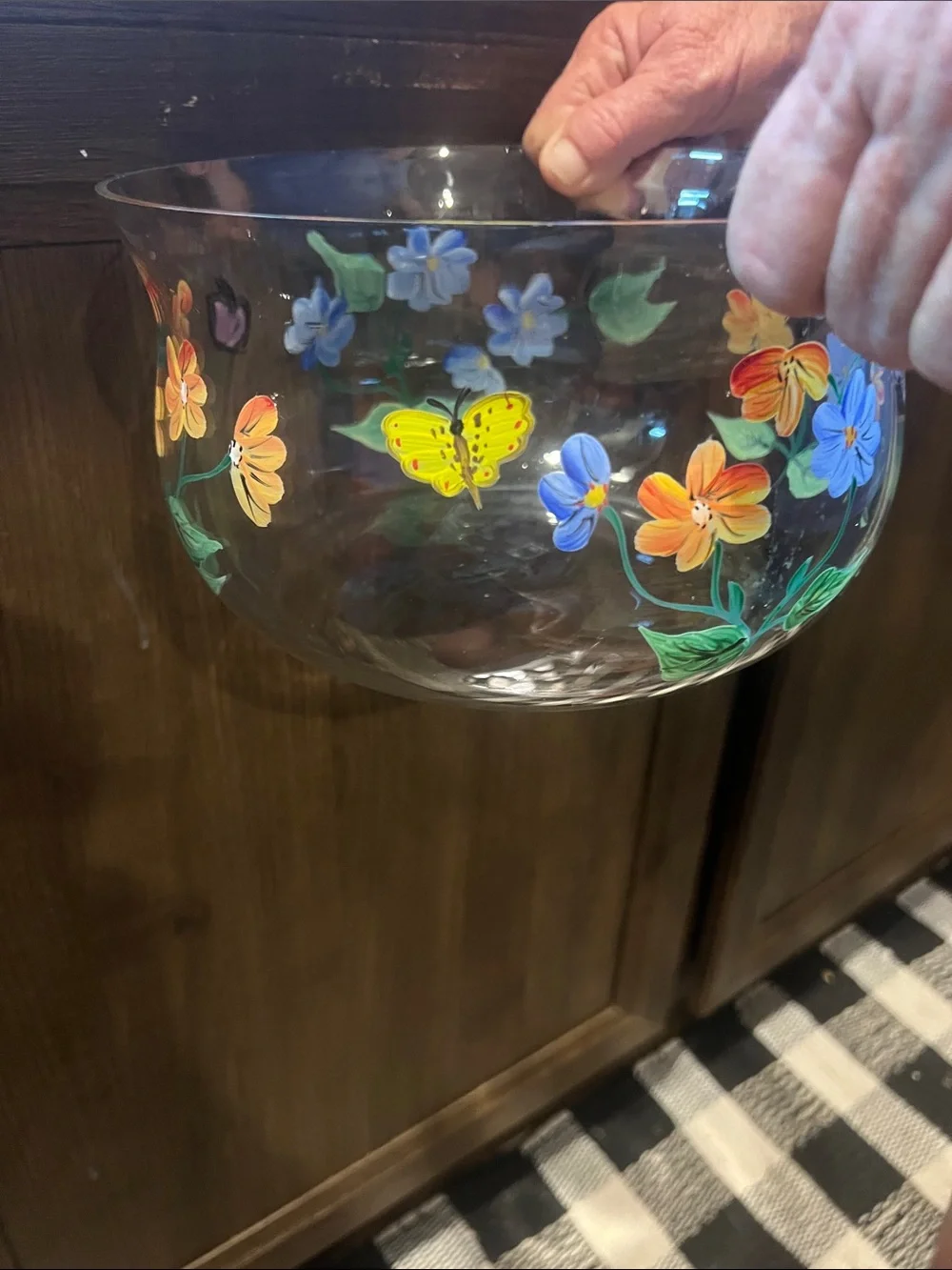 Hand-Painted Floral Glass Bowl - Multicolor 8 1/2